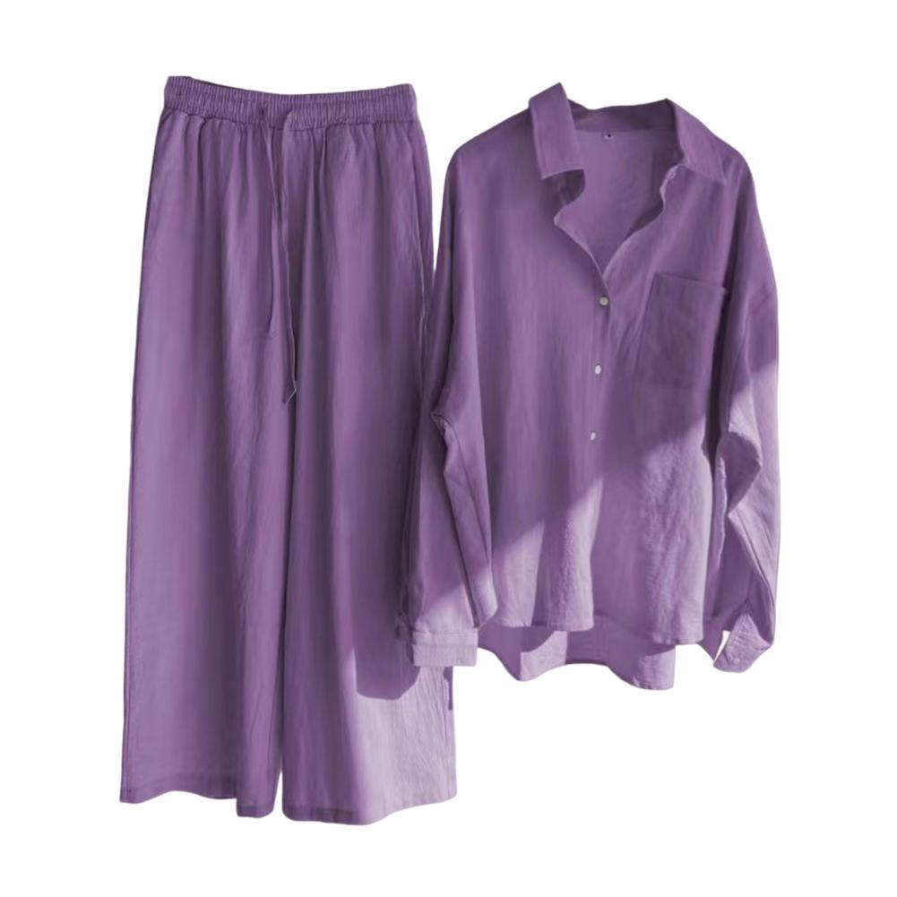 5XL Oversize Fall Blouse Trousers Suit Women's Outfit 2022 Cotton Linen Shirt High Waist Wide Leg Pants Set Women's Summer Suit