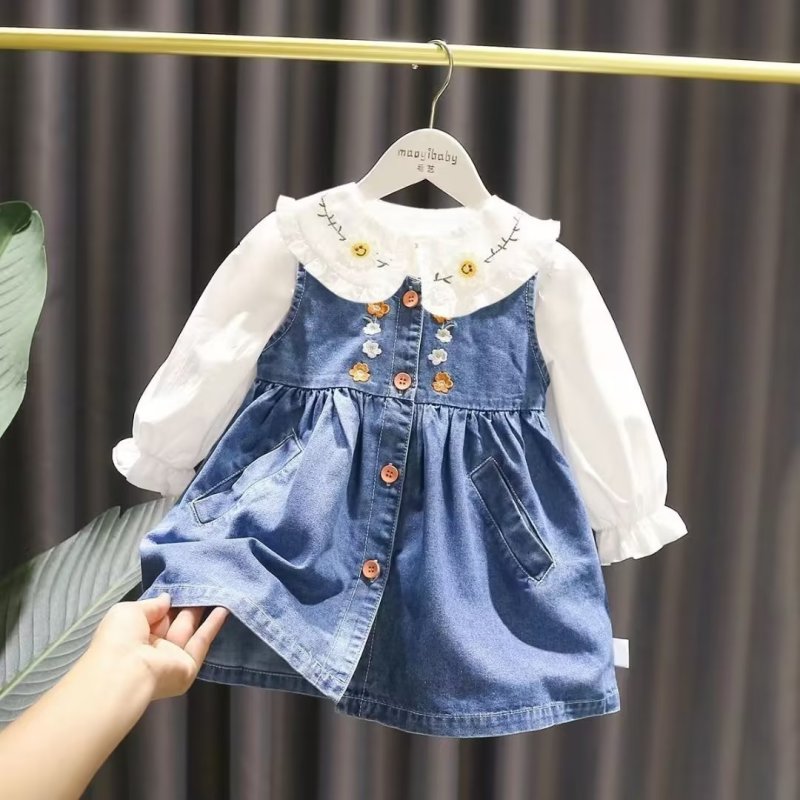 New Children's Denim Jackets Trench Jean Embroidery Jackets Girls Kids clothing baby Lace coat Casual outerwear Spring Autumn