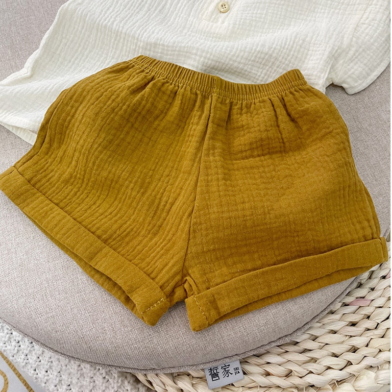 2Pcs Cotton Casual Summer Newborn Baby Boys Girls Outfits Suit Ribbed Knitted Short Sleeve T-shirts Tops+Shorts Kids Tracksuits