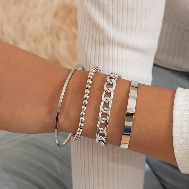 Fashion Statement Heavy Metal Bangle Bracelet Trendy Gold Color Copper Chain U Link Crystal Bracelet Pulseras Women Bijoux Gift