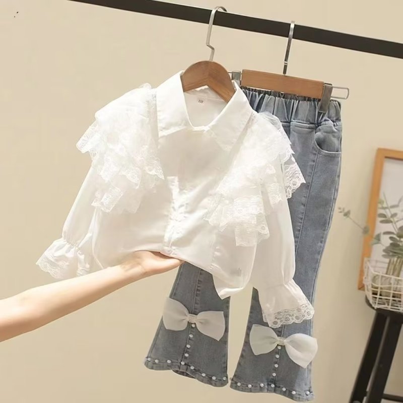 New Children's Denim Jackets Trench Jean Embroidery Jackets Girls Kids clothing baby Lace coat Casual outerwear Spring Autumn