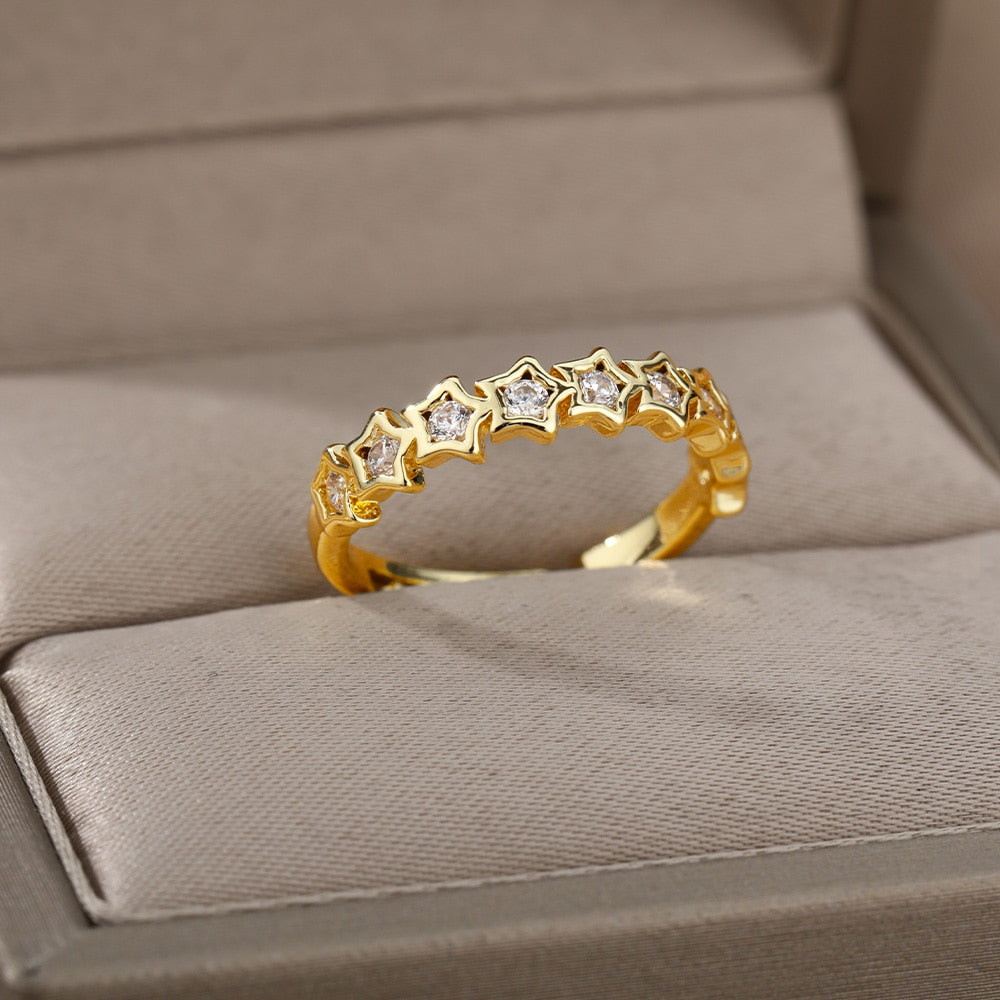 Zircon Engagement Wedding Rings For Women Gold Color Stainless Steel Ring Female 2023 Finger Jewelry Birthday Gift Free Shipping
