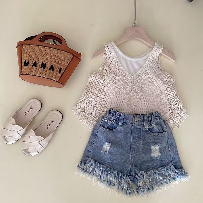 Clothes For Girls Summer Sets Fashion Kids Girls Cotton Vest Sleeveless Clothes 3Pcs Outfits Clothing For Teen Suit Children