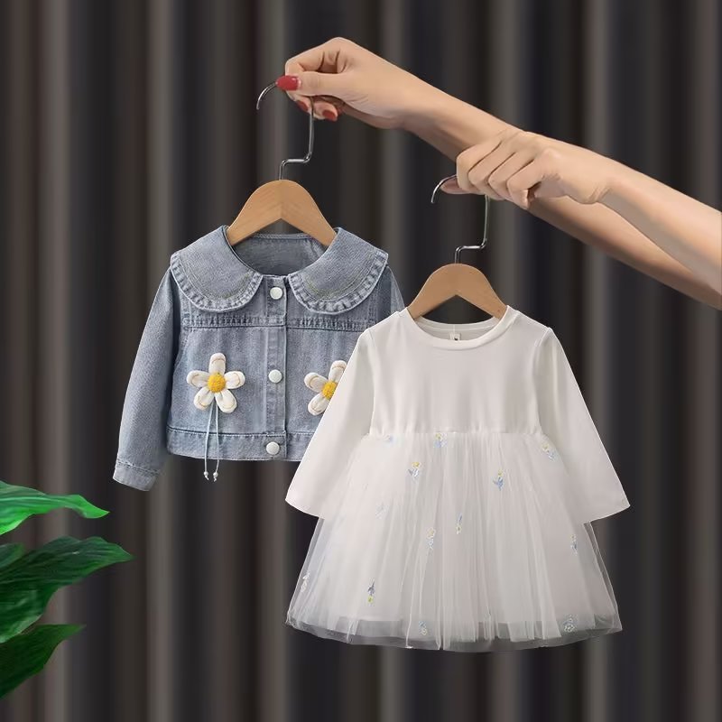 New Children's Denim Jackets Trench Jean Embroidery Jackets Girls Kids clothing baby Lace coat Casual outerwear Spring Autumn