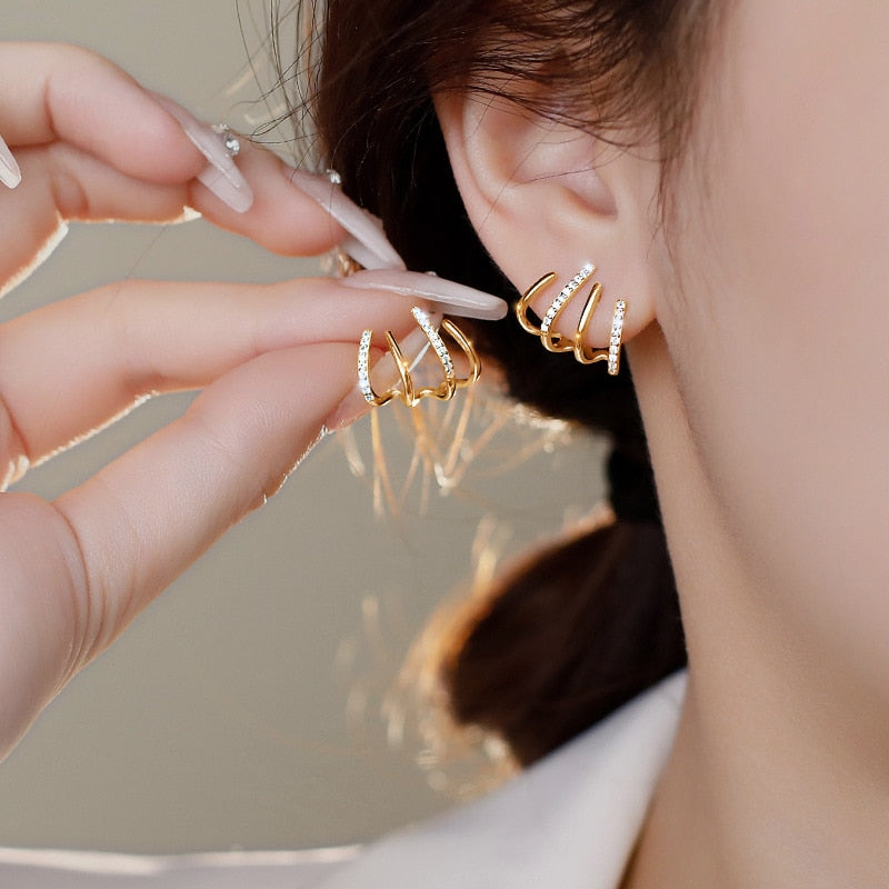 Cute Korean Earrings Heart Bling Zircon Stone Rose Gold Color Stud Earring for Women Fashion Jewelry 2022 New Gift