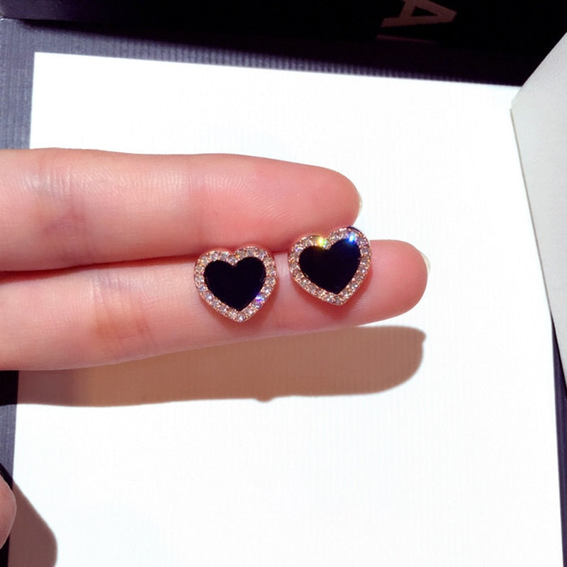 Cute Korean Earrings Heart Bling Zircon Stone Rose Gold Color Stud Earring for Women Fashion Jewelry 2022 New Gift