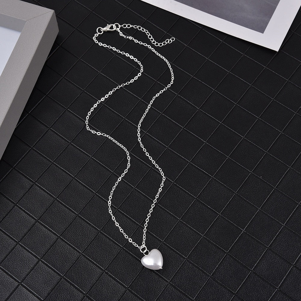 SUMENG 2023 New Fashion Kpop Pearl Choker Necklace Cute Double Layer Chain Pendant For Women Jewelry Girl Gift