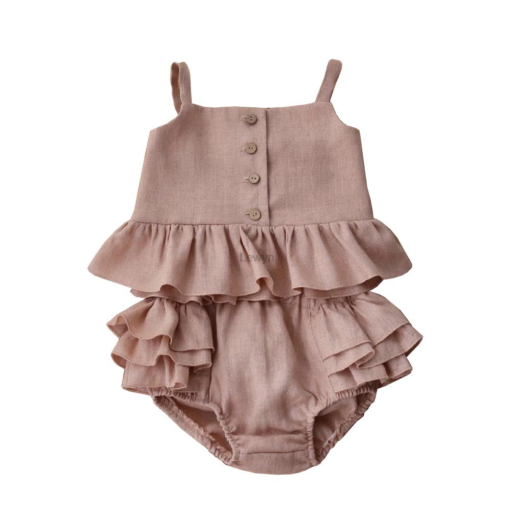New Baby Girl Suits Summer Clothes Tops+Shorts Vest Harness Falbala Cotton Linen Solid Color Outfits Bebe Infant Clothing Sets