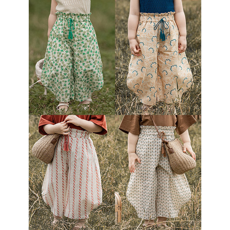 Children's Casual Floral Pants Summer Countryside-style Girls Thin Floral Comfortable Loose Trousers Toddler Mosquito Pants Kids