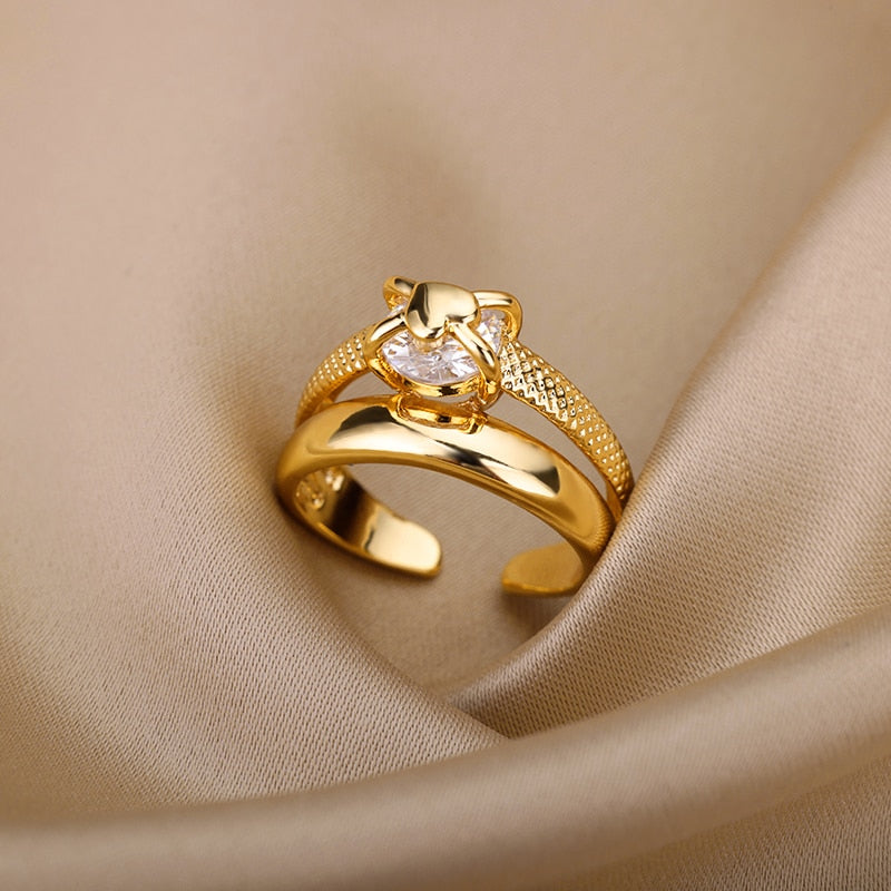 Zircon Engagement Wedding Rings For Women Gold Color Stainless Steel Ring Female 2023 Finger Jewelry Birthday Gift Free Shipping