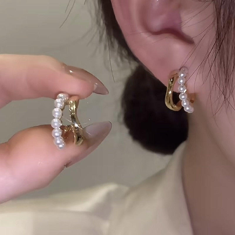 2022 New Elegant Metal Heart-Shaped Back Hanging Pearl Earrings Korean Fashion Jewelry For Woman Girls Accessories Wholesale