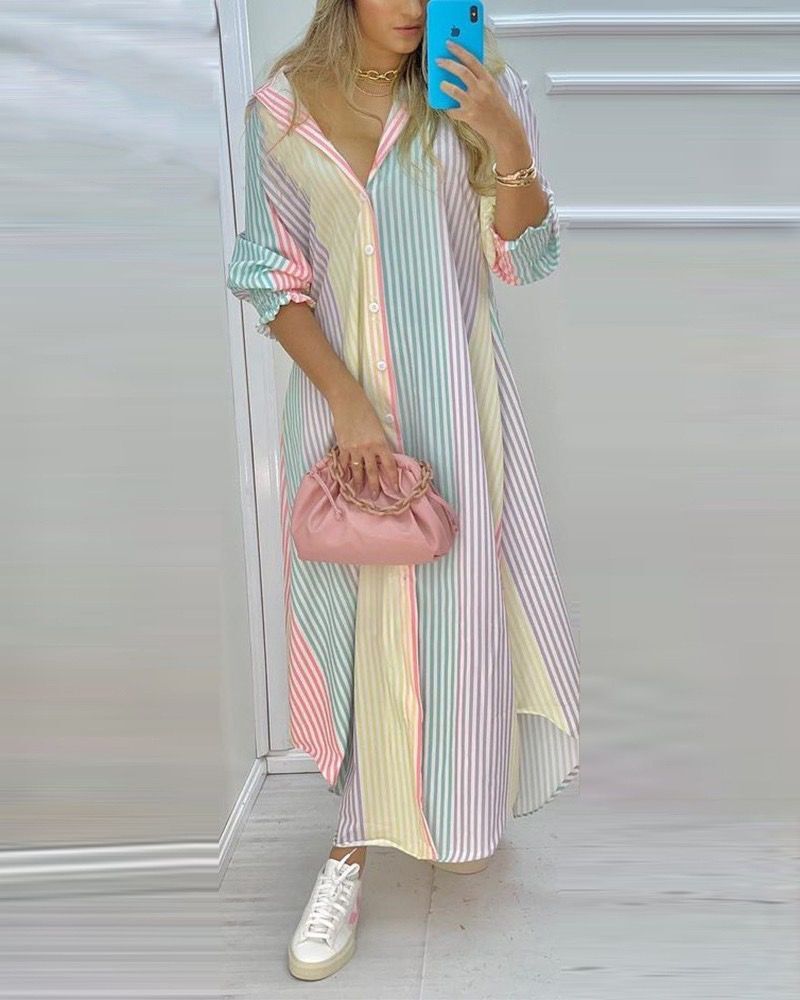 Woman Long Shirt Dress Cotton Loose