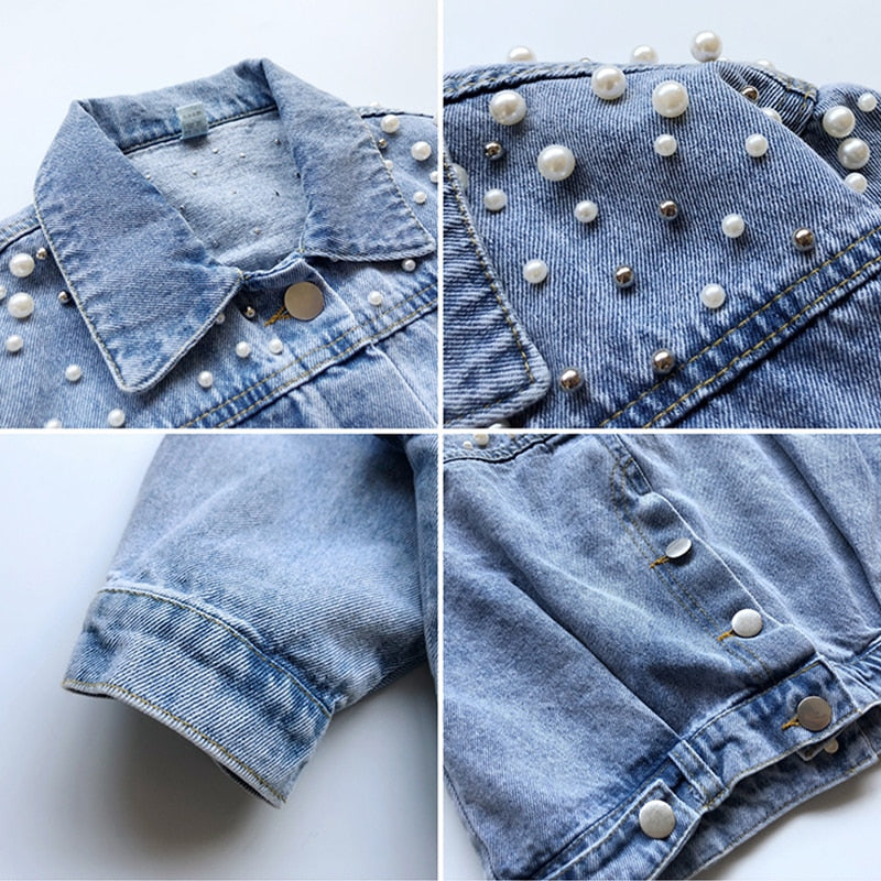 Pearls Beading Denim Jacket