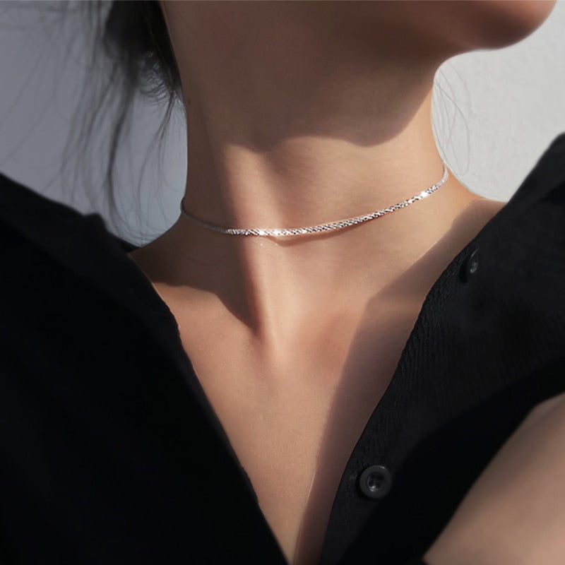 2023 New Popular Silver Colour Soft Sparkling Clavicle Chain Choker Necklace For Women Fine Jewelry Wedding Party Gift