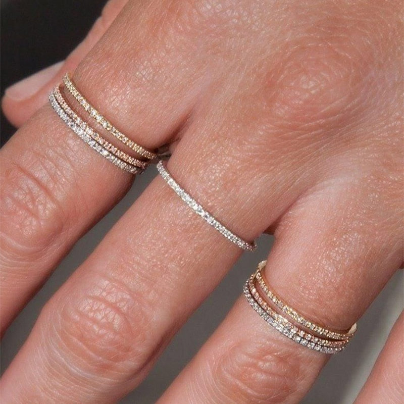 Tiny Delicate Micro Pave Zircon Rings For Women Trendy Chic Crystal Daily Dating Women's Stackable Ring Fashion Jewelry R133