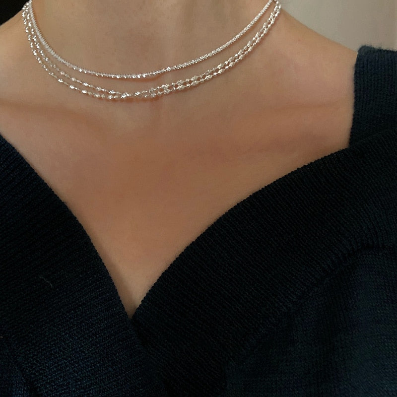 925 Sterling Silver Sparkling Clavicle Chain Choker Necklace For Women Fine Jewelry Wedding Party Birthday Gift