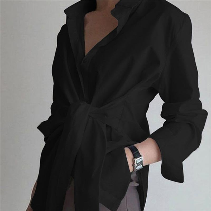 2023 Fashion Blouses Women&#39;s Long Sleeve Lapel Casual Loose Shirts Spring Solid Color Bandage Clothes Elegant Lady Tops