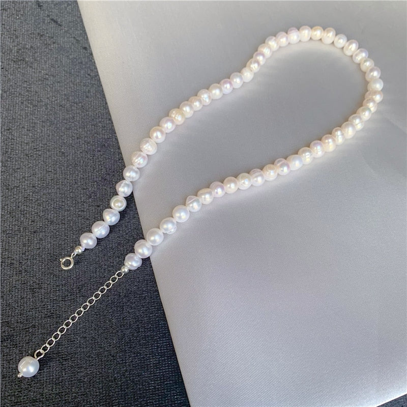 Genuine Silver Pearl Necklace 6-7mm Natural Freshwater Pearl Choker Necklace For Women Jewelry 2021 Trend Gifts