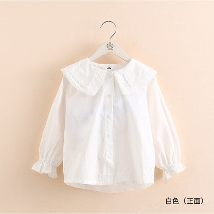 Children Clothing 2022  New Spring Autumn 2 3 4 6 8 10Years Child Turn-Down Neck Tops Kids Baby Girls Long Sleeve  Blouse Shirt