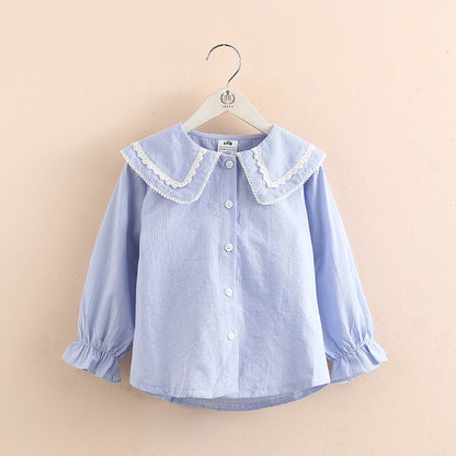 Children Clothing 2022  New Spring Autumn 2 3 4 6 8 10Years Child Turn-Down Neck Tops Kids Baby Girls Long Sleeve  Blouse Shirt