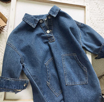 Humor Bear Girls Dress NEW Spring Autumn Long-Sleeve Solid Color Denim Casual Loose Pocket Toddler Kids Clothes