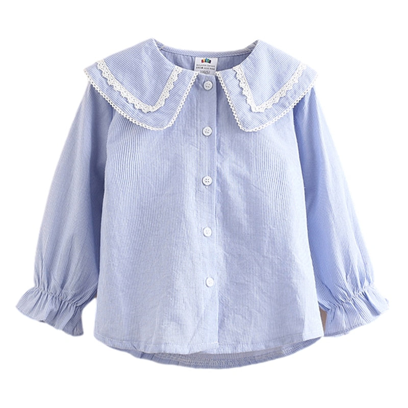 Children Clothing 2022  New Spring Autumn 2 3 4 6 8 10Years Child Turn-Down Neck Tops Kids Baby Girls Long Sleeve  Blouse Shirt