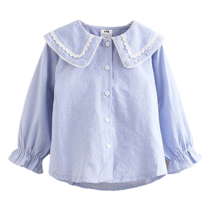 Children Clothing 2022  New Spring Autumn 2 3 4 6 8 10Years Child Turn-Down Neck Tops Kids Baby Girls Long Sleeve  Blouse Shirt