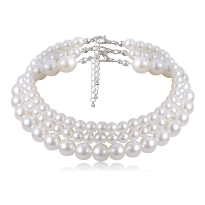 Multi-Layer White Imitation Pearl Necklace Bead  Chain Punk Ladies Wedding Short Clavicle Necklac Girl Charm Banquet Jewelry