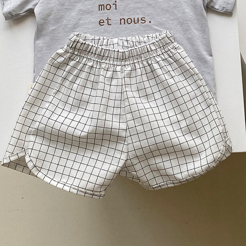 2023 Summer New Children Boy Girl Cotton And Linen Loose Shorts Pant Toddler Baby Cute Plaid Printed Pant 12M-5T