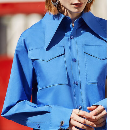 AEL Royal Blue shirt women Lapel Blouse Feminina fashion Safari style Spring Summer top Clothing loose Plus Size new