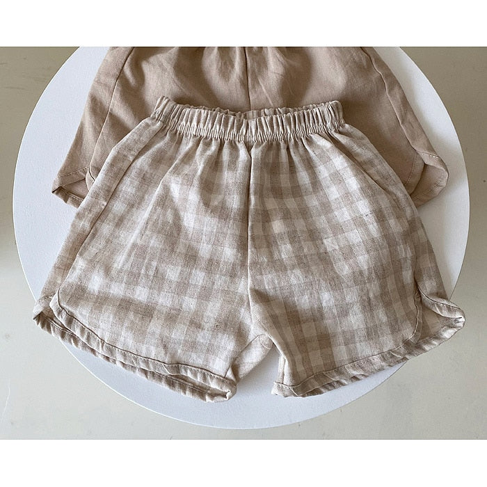 2023 Summer New Children Boy Girl Cotton And Linen Loose Shorts Pant Toddler Baby Cute Plaid Printed Pant 12M-5T