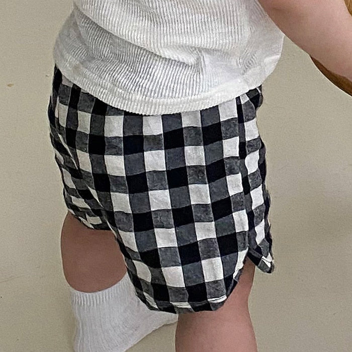 2023 Summer New Children Boy Girl Cotton And Linen Loose Shorts Pant Toddler Baby Cute Plaid Printed Pant 12M-5T
