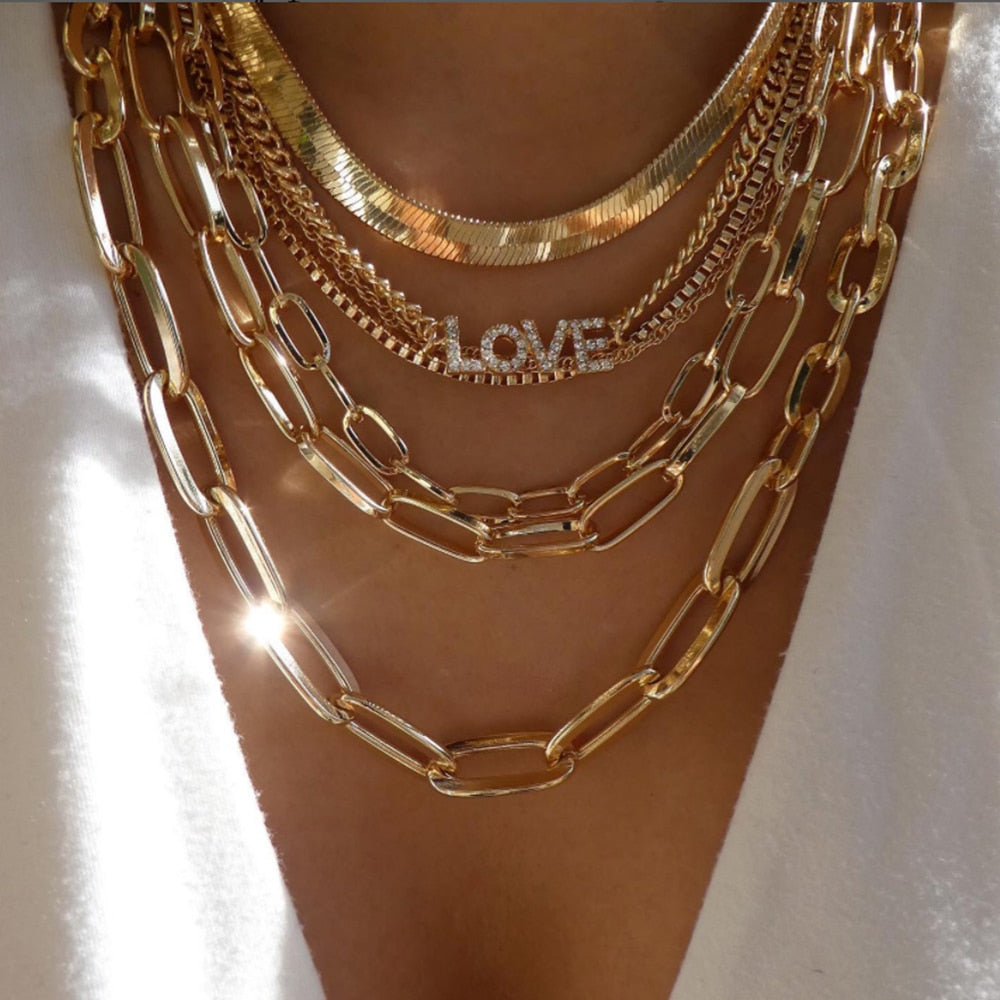 bls-miracle Bohemia Gold Color Multiple Styles Necklace For Women Trendy Multi-Layer Crystal Pendant Necklaces Set Jewelry Gifts