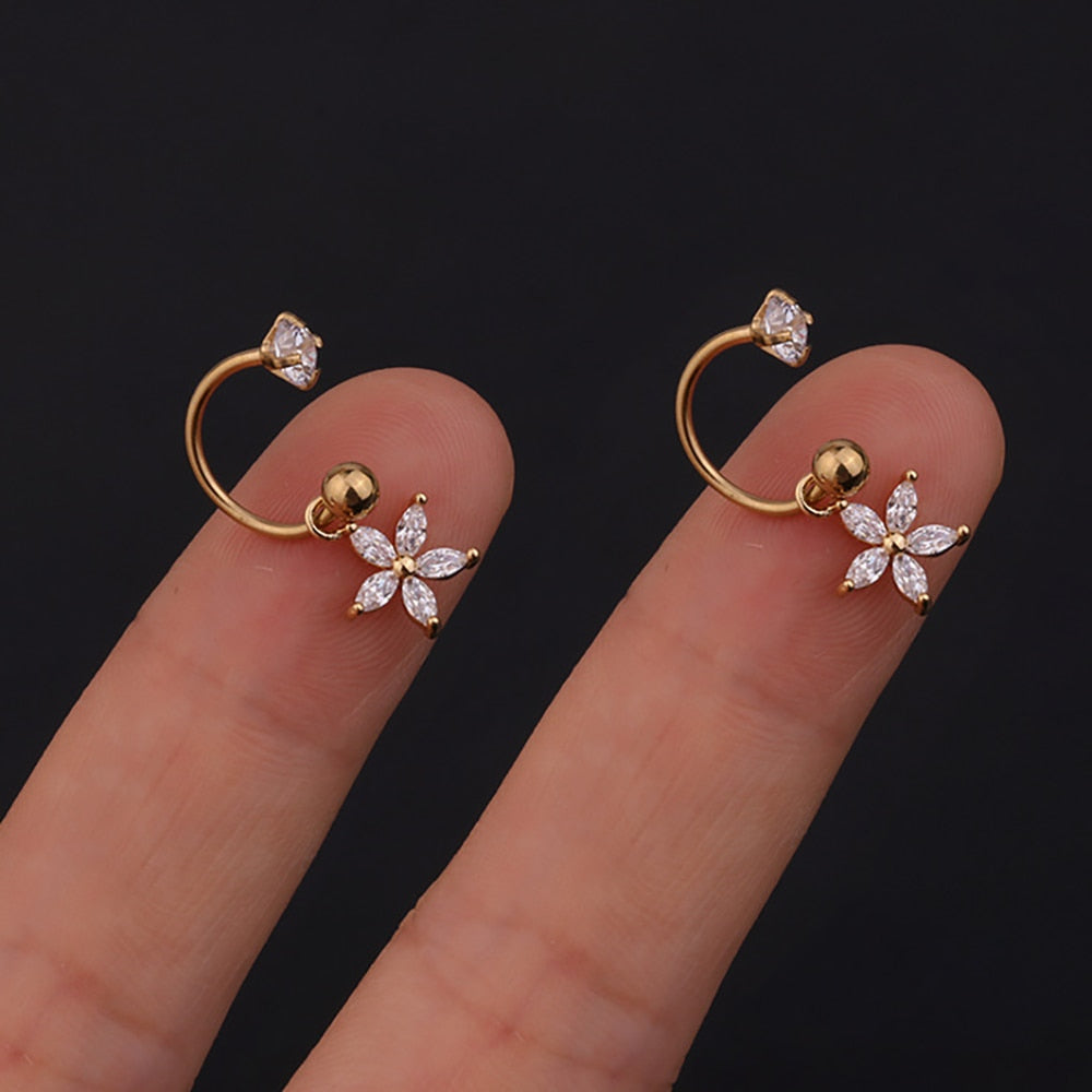 2PC Stainless Steel Gold Color Minimal Crystal Star Ear Studs Earring Women Korean Helix Studs Tragus Cartilage Piercing Jewelry