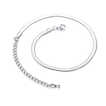 3-5mm Women Herringbone Necklace, Stainless Steel Silver Color Collarbone Chain Choker Collier