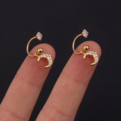 2PC Stainless Steel Gold Color Minimal Crystal Star Ear Studs Earring Women Korean Helix Studs Tragus Cartilage Piercing Jewelry