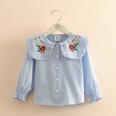 Children Clothing 2022  New Spring Autumn 2 3 4 6 8 10Years Child Turn-Down Neck Tops Kids Baby Girls Long Sleeve  Blouse Shirt