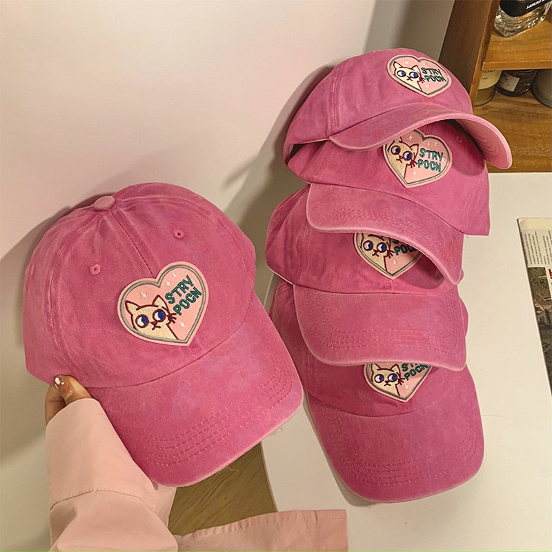 Pink Lovely Girls Baseball Cap Female Fashion Adjustable Snapback Women Hats Soft Top Peaked Cap Cute Cat Hat Trendy Face Small