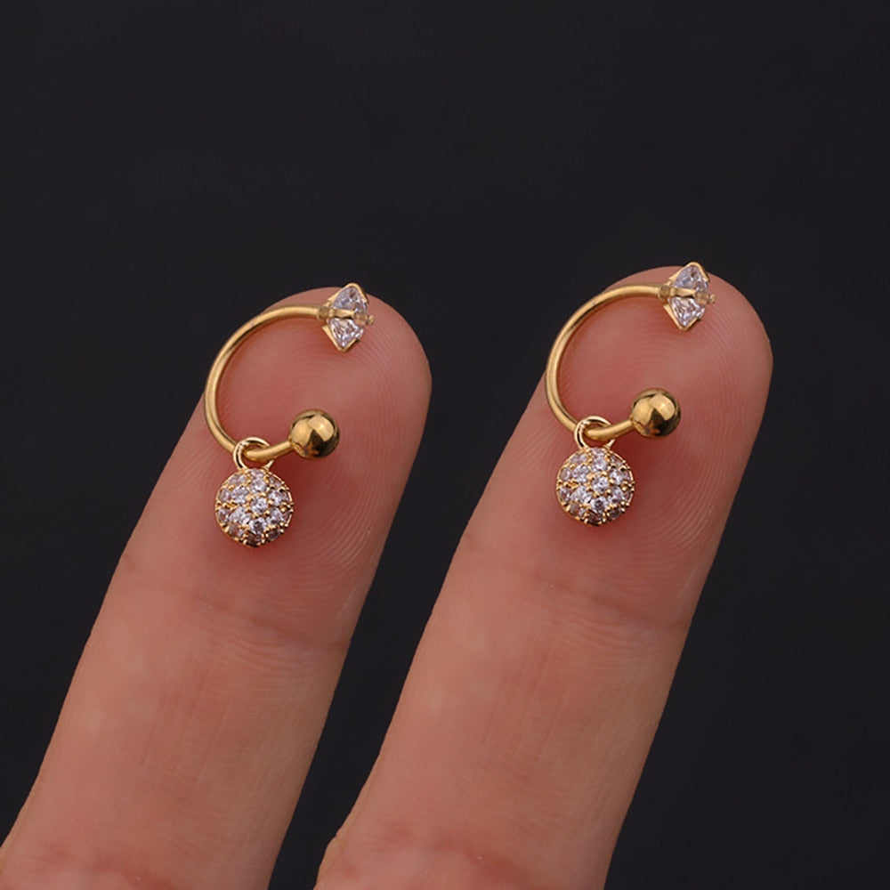 2PC Stainless Steel Gold Color Minimal Crystal Star Ear Studs Earring Women Korean Helix Studs Tragus Cartilage Piercing Jewelry