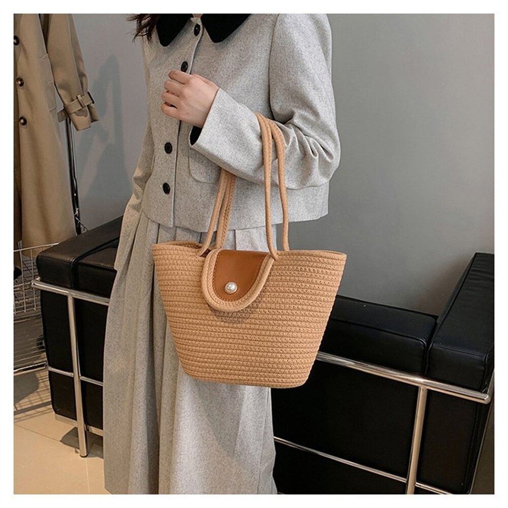 Summer Vacation Women's Beach Straw Shoulder Bags Large Capacity Ladies Weave Purse Handbags Fashion Female Travel Casual Tote