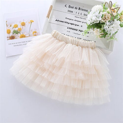 3-14T Summer Mesh Skirts For Girls Cotton Lace Princess Dance Miniskirts Fashion Tutu Girls Party Birthday Teenager Clothes New