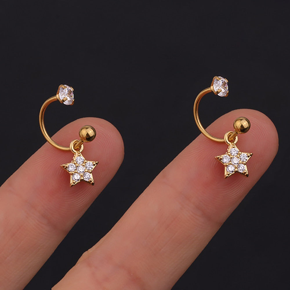 2PC Stainless Steel Gold Color Minimal Crystal Star Ear Studs Earring Women Korean Helix Studs Tragus Cartilage Piercing Jewelry