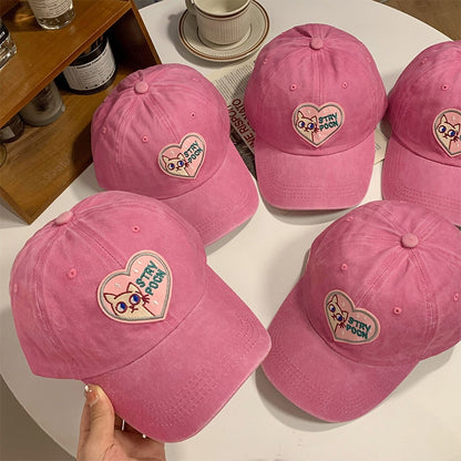 Pink Lovely Girls Baseball Cap Female Fashion Adjustable Snapback Women Hats Soft Top Peaked Cap Cute Cat Hat Trendy Face Small