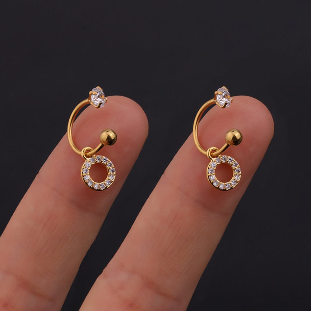 2PC Stainless Steel Gold Color Minimal Crystal Star Ear Studs Earring Women Korean Helix Studs Tragus Cartilage Piercing Jewelry