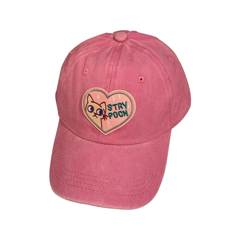 Pink Lovely Girls Baseball Cap Female Fashion Adjustable Snapback Women Hats Soft Top Peaked Cap Cute Cat Hat Trendy Face Small