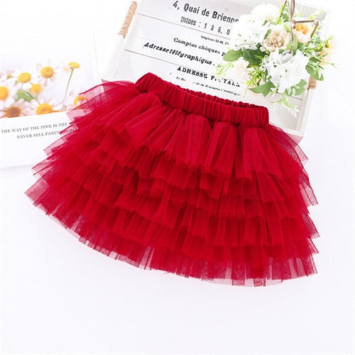 3-14T Summer Mesh Skirts For Girls Cotton Lace Princess Dance Miniskirts Fashion Tutu Girls Party Birthday Teenager Clothes New