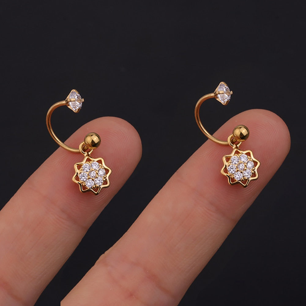 2PC Stainless Steel Gold Color Minimal Crystal Star Ear Studs Earring Women Korean Helix Studs Tragus Cartilage Piercing Jewelry