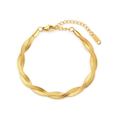 2023 18K Gold Plated Waterproof Braided New Herringbone Chain Necklace Bracelets Set Wholesale Stainless Steel Jewelry For Women
