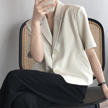 Blazers Women Leisure Elegant Solid Short Sleeve Chic Ins Korean Fashion Female Tops Office Wear Single Breasted Trendy Blazer