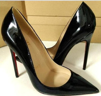 Comemore Women Red Sole Pumps 2022 New Sexy Bottom Pointed Toe Black Thin High Heel Shoes 8cm 10cm 6cm Shallow Sexy Wedding Shoe